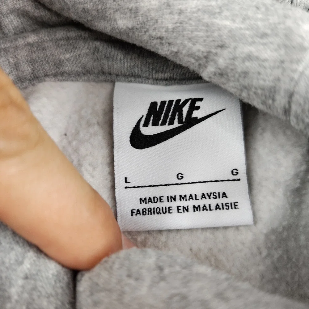 Nike Hoodie Mens Large Center Swoosh Grey Cotton Fleece Pullover EUC